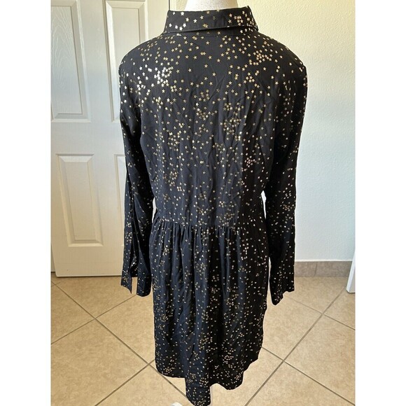 Solitaire Anthropology Black Stars Gold Roll Tab Long Sleeve Size Medium Button - Picture 3 of 16